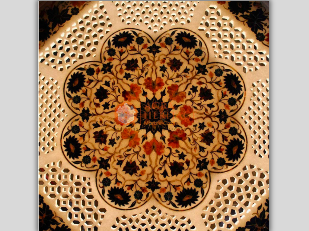 White Marble Carnelian Floral Inlay Side Table Top Decor